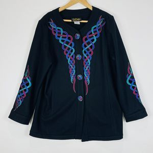 Bob Mackie Wearable Art Black Jewel‎ Tone Cutout Jacket Blazer Womens Sz Large